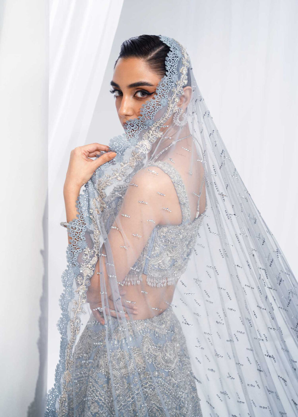 Indian Bridal Dress in Wedding Blue Choli Lehenga Style - Image 2