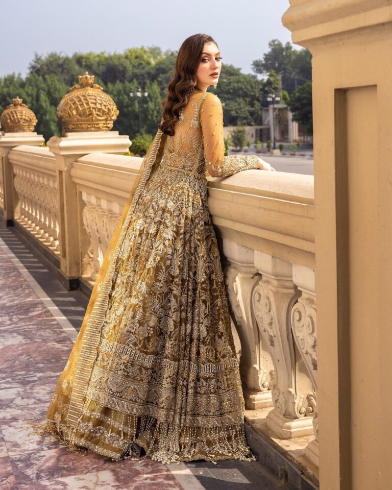 Pakistani Bridal Gown Lehenga and Dupatta Dress in Net