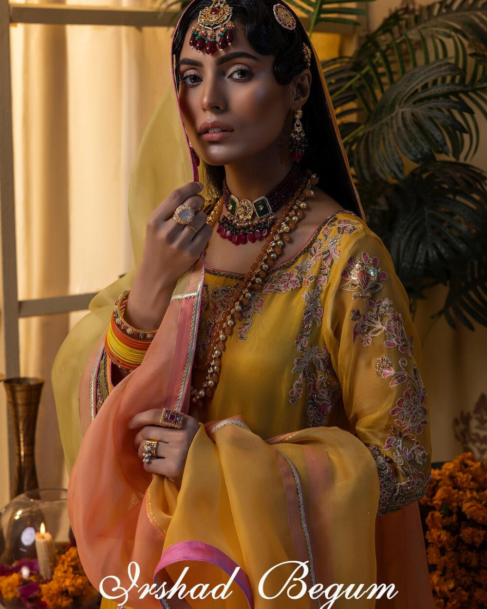 Bridal Lehenga and Pishwas Yellow Mehndi Dress #BS835 - Image 5