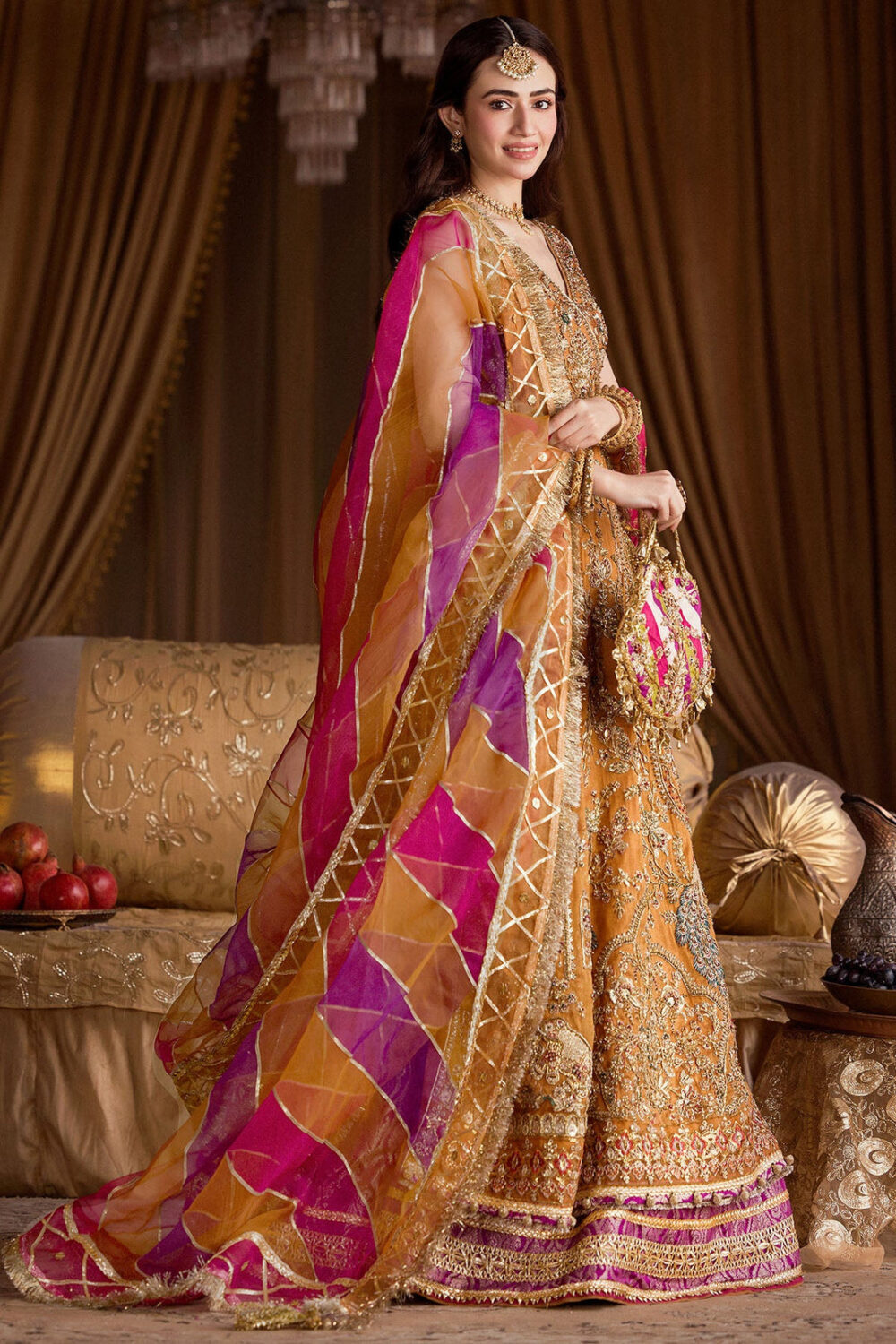 Pakistani Wedding Mehndi Dress in Lehenga Kameez Style - Image 2