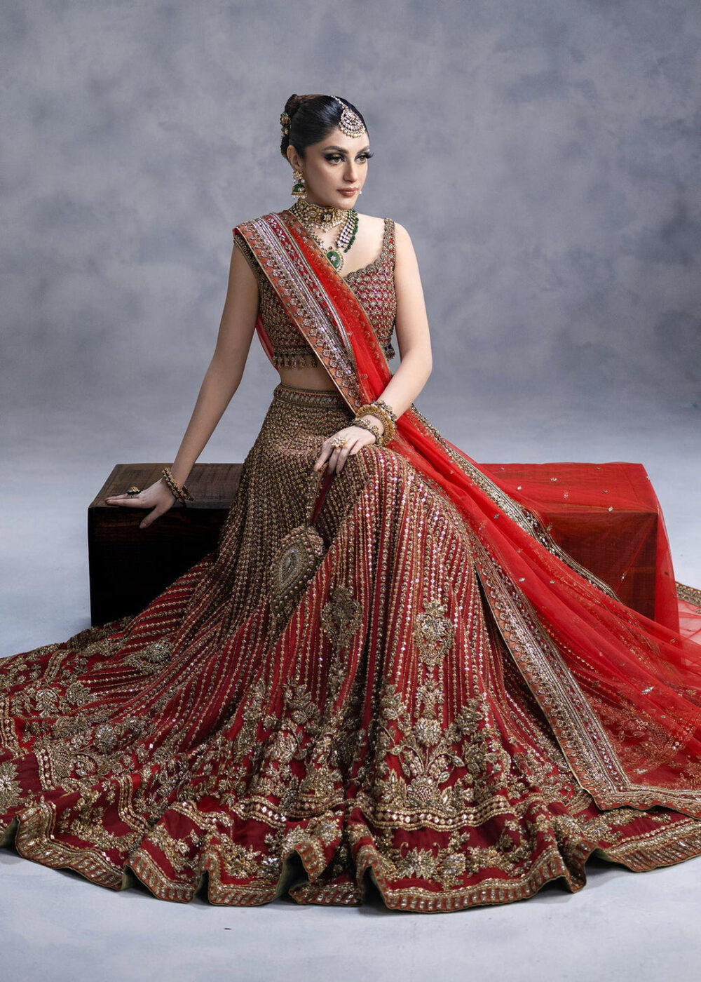 Royal Red Lehenga Choli Dupatta Bridal Wedding Dress - Image 4