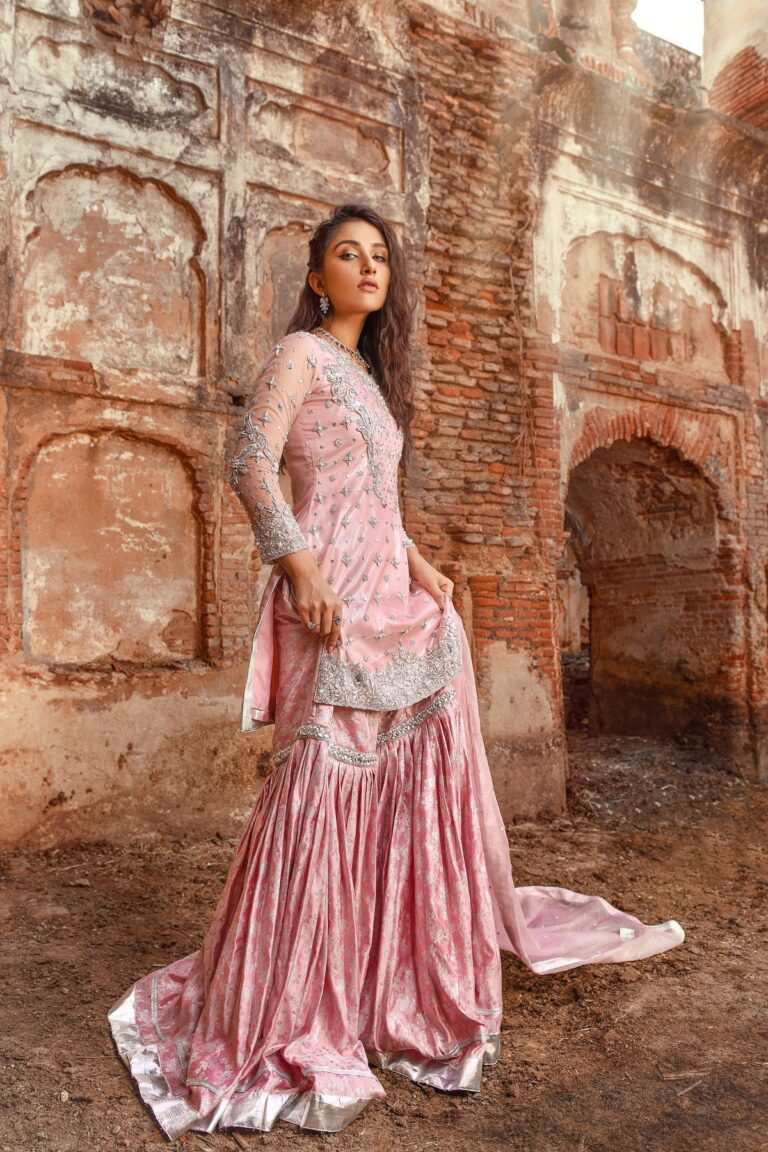 Latest Traditional Pink Gharara Kameez Dress #BS725
