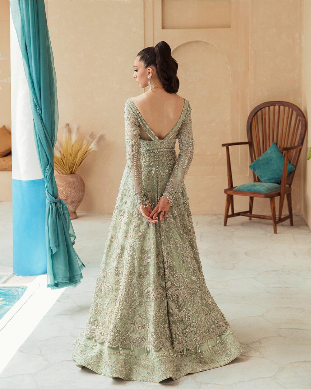 Traditional Pishwas Frock with Lehenga for Wedding - Image 2