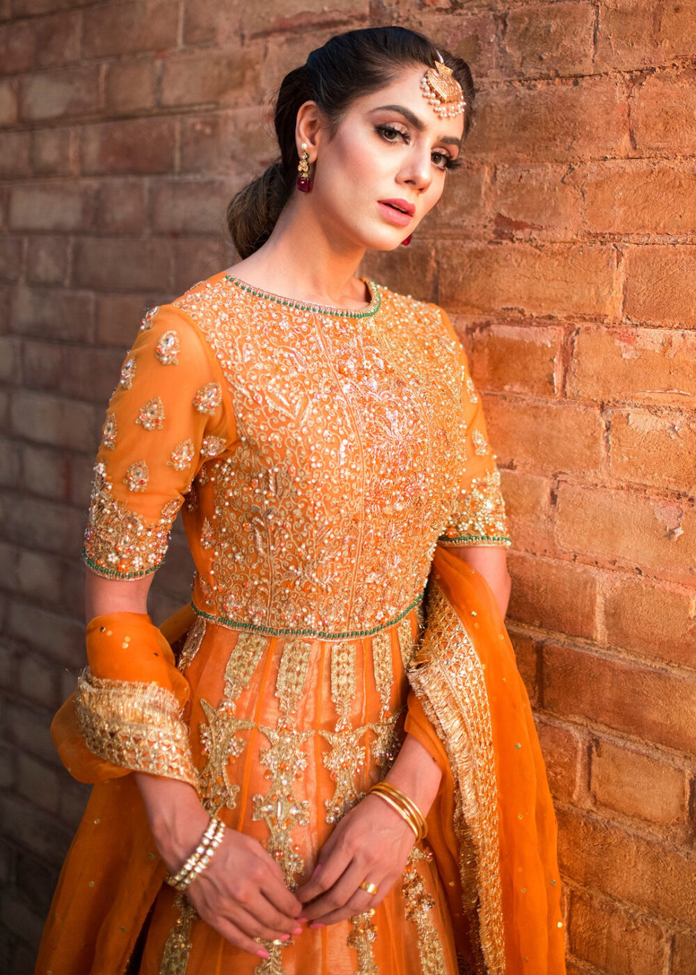 Mehndi Bridal Lehnga Choli in Orange Color #Y6236 - Image 2