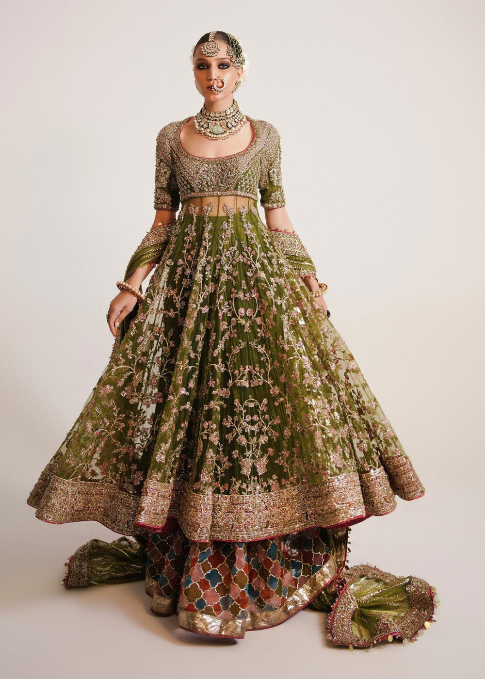 Mehndi Dress in Traditional Pishwas Frock Sharara Style - Image 5