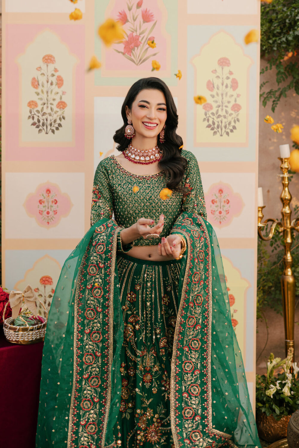 Mehndi Green Heavily Embellished Pakistani Wedding Dress Lehenga Choli - Image 4