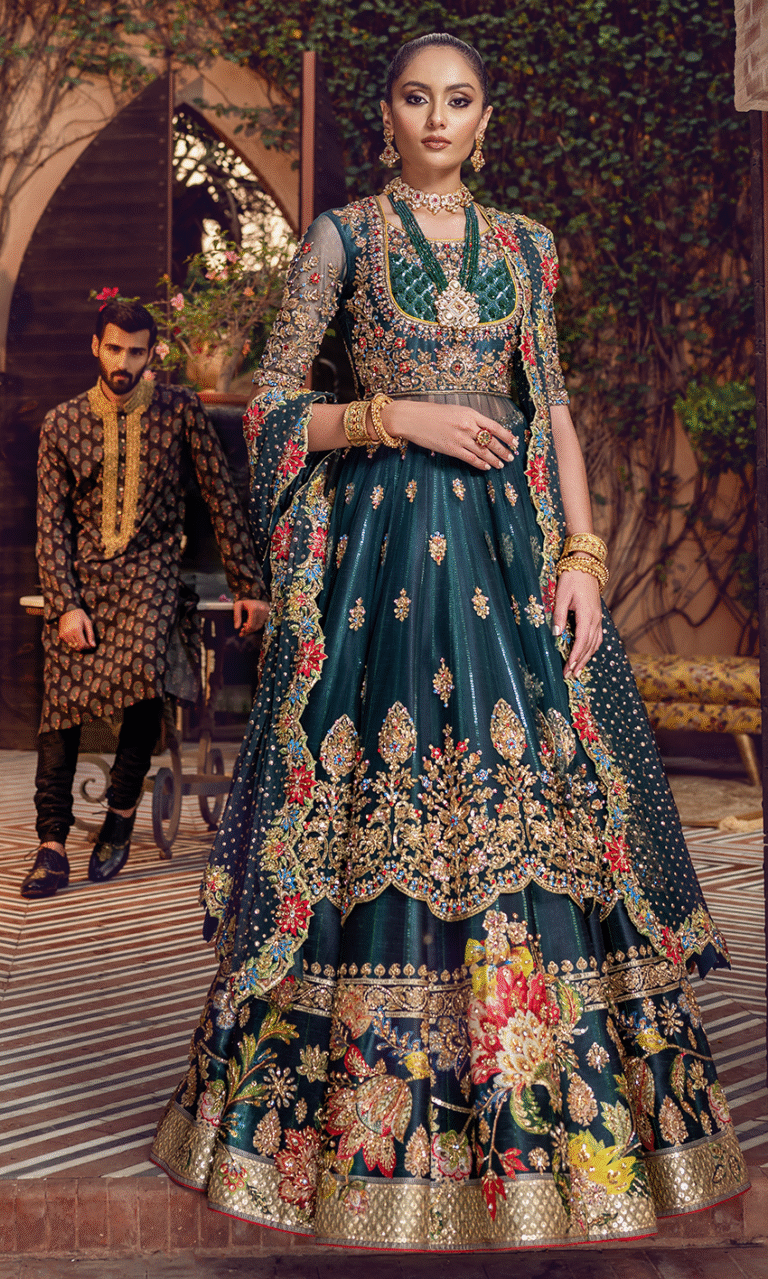 Pakistani Bridal Pishwas Frock Lehenga Mehndi Dress
