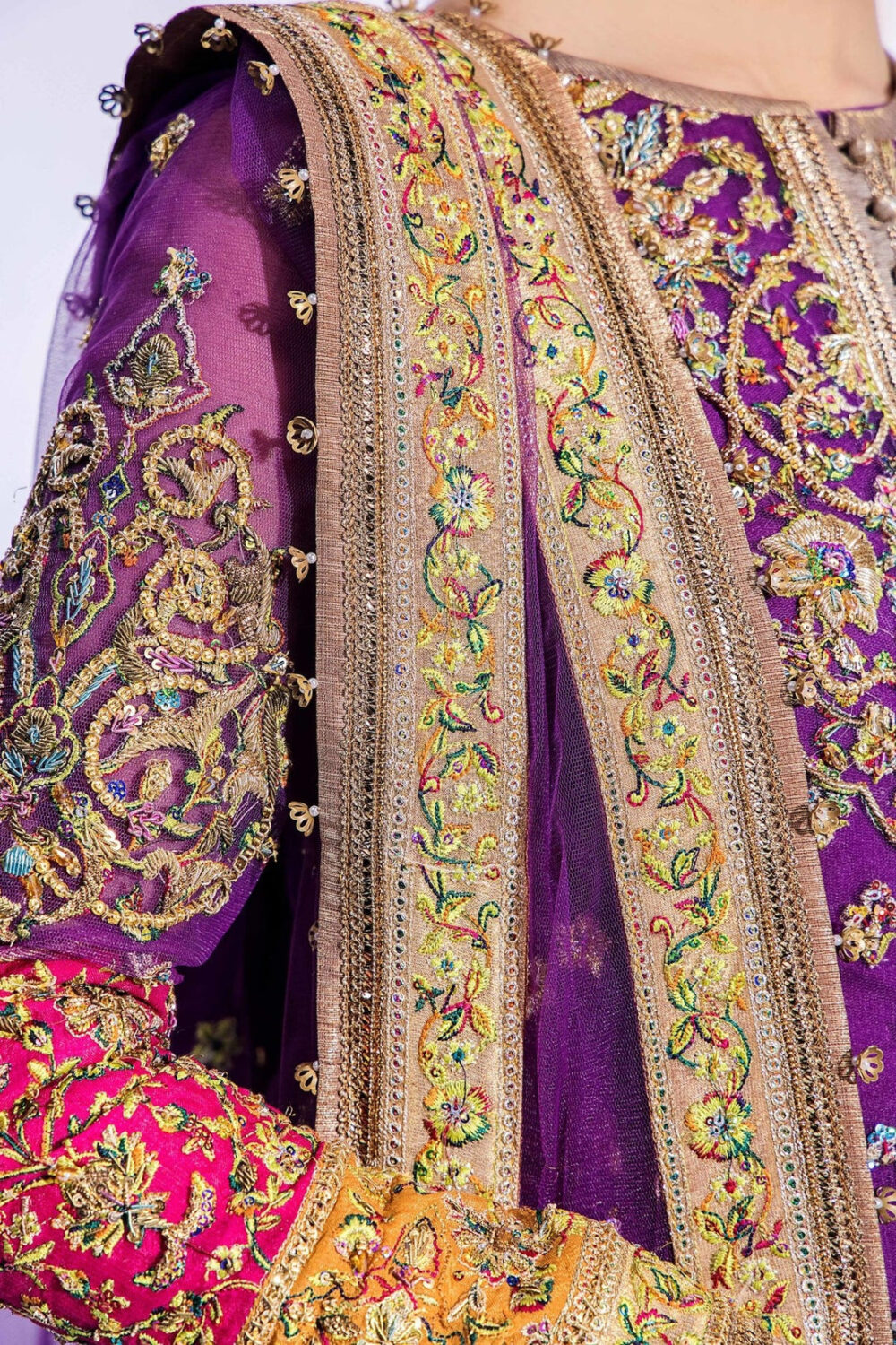 Pakistani Mehndi Dress in Jacket and Sharara Style - Image 8
