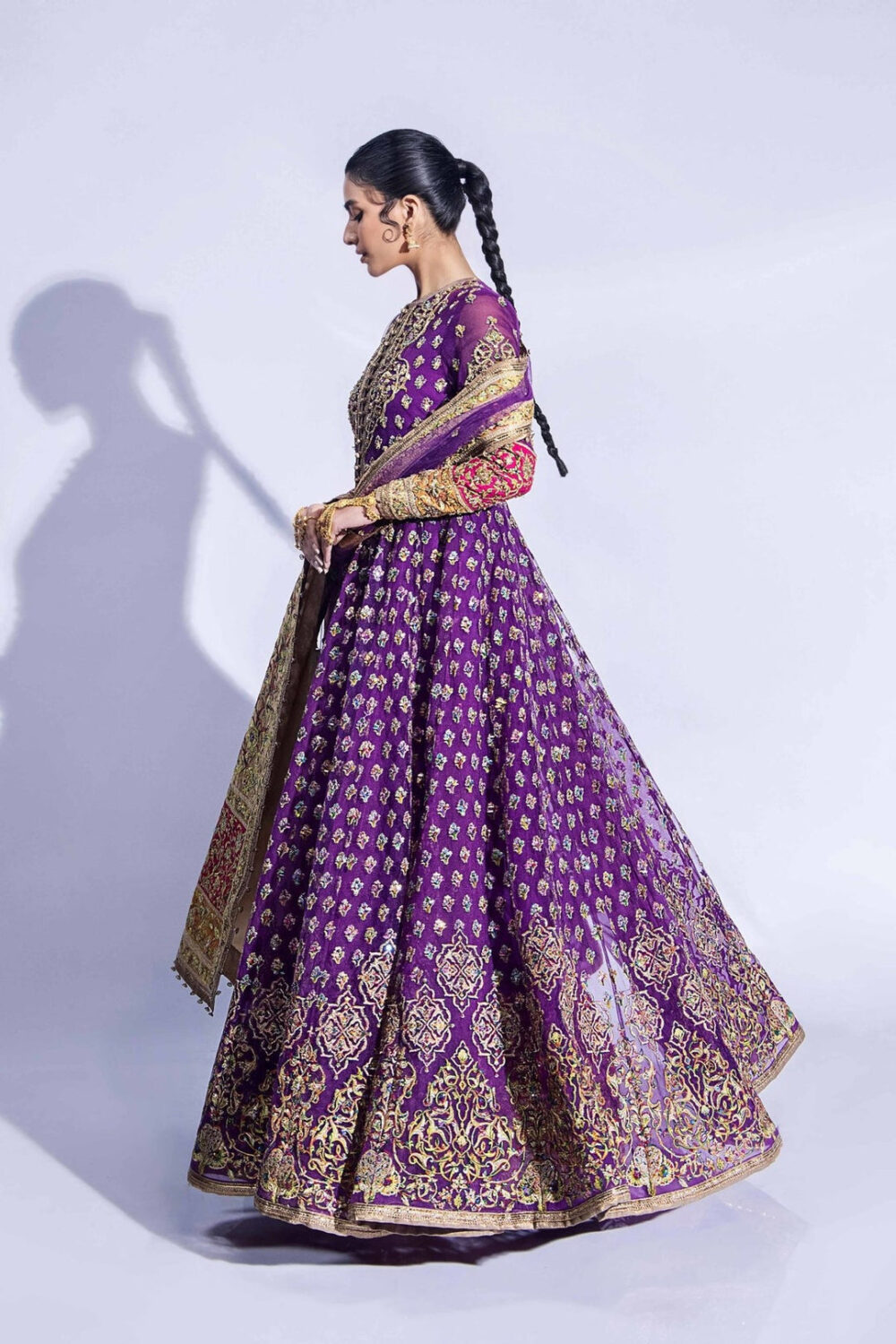 Pakistani Mehndi Dress in Jacket and Sharara Style - Image 5