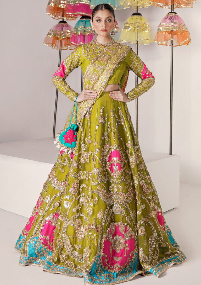 Pakistani Mehndi Lehnga Outfit for Bride #Y6232