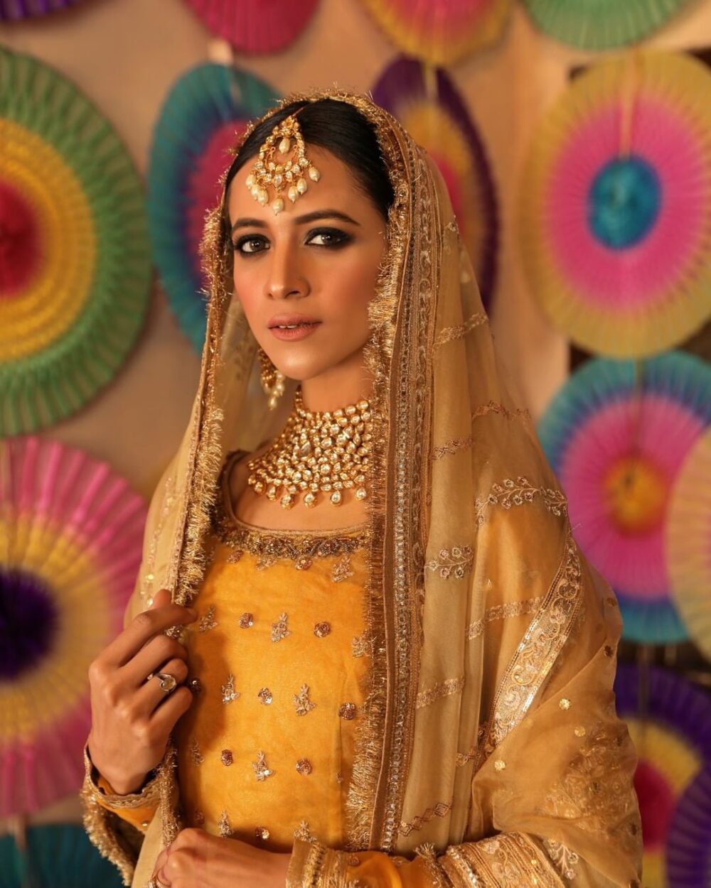 Royal Anarkali Frock Sharara Yellow Mehndi Dress #BS813 - Image 6
