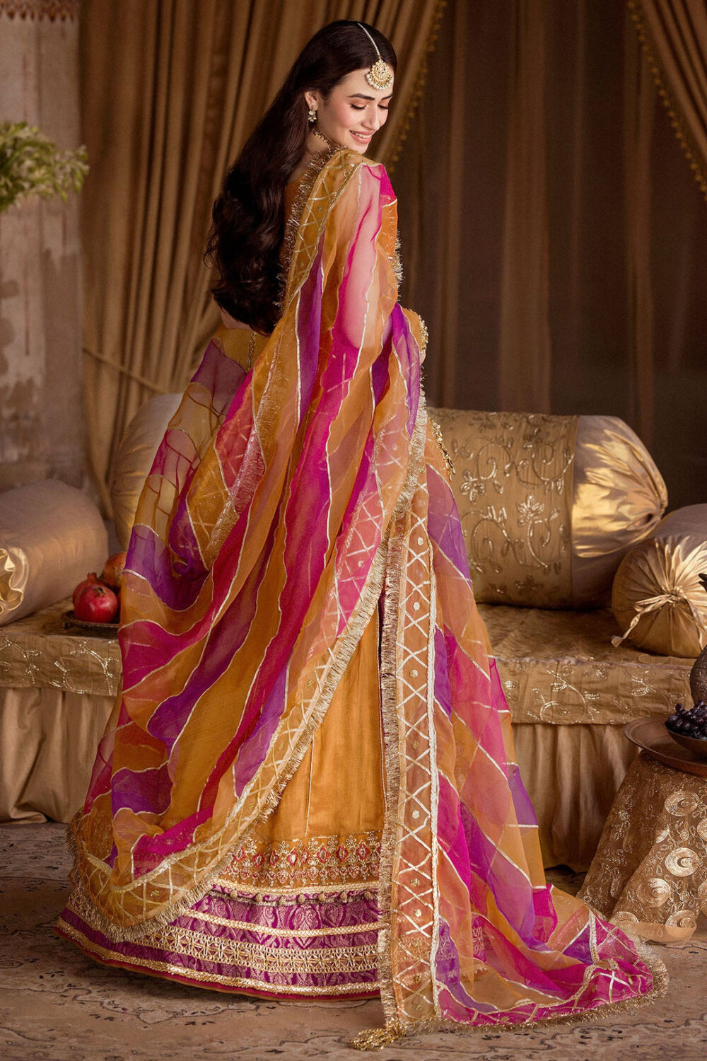 Pakistani Wedding Mehndi Dress in Lehenga Kameez Style - Image 6
