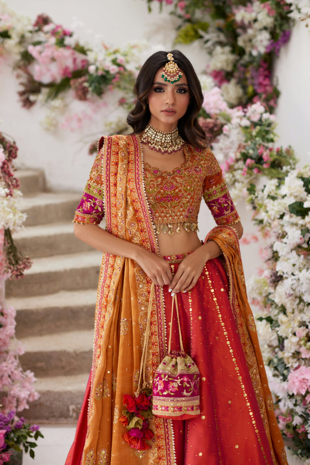 Pakistani Wedding Mehndi Dress in Lehenga Choli Style - Image 2