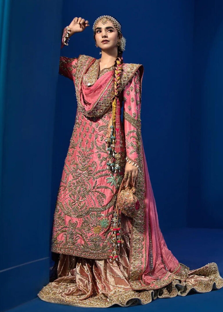 Pink Sharara Kameez and Dupatta Pakistani Mehndi Dress