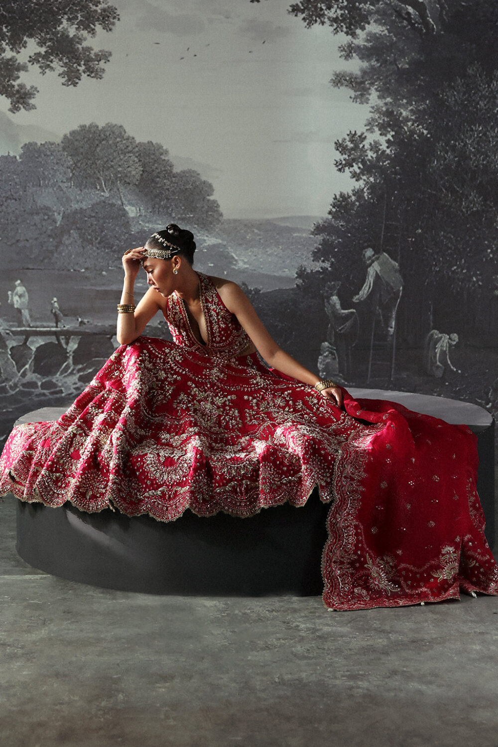 Bridal Dress in Fuchsia Pink Choli and Lehenga Style - Image 5