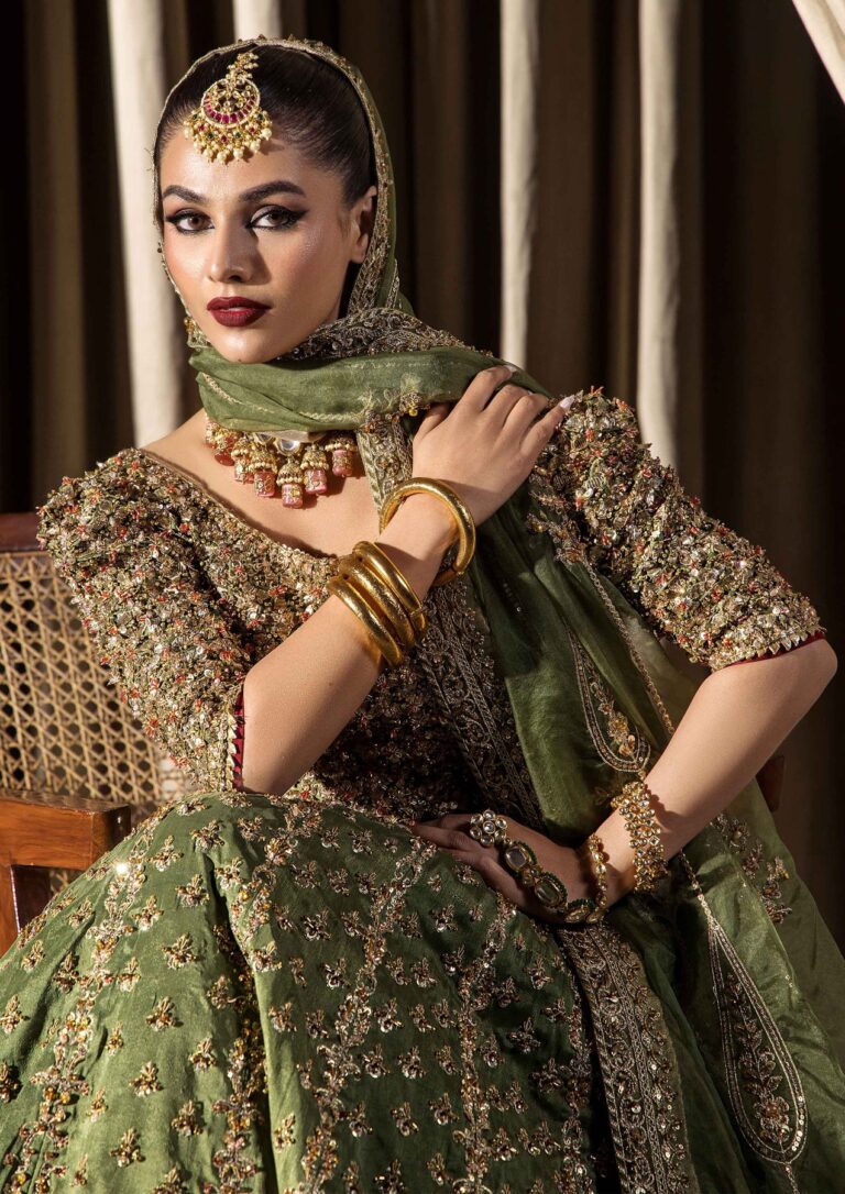 Green Lehenga Choli and Dupatta Pakistani Bridal Dress