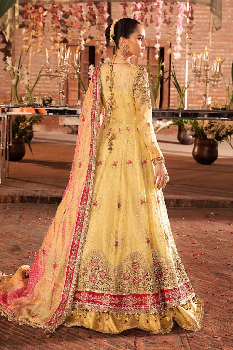 Pakistani Bridal Outfit in Yellow Frock Lehenga Style