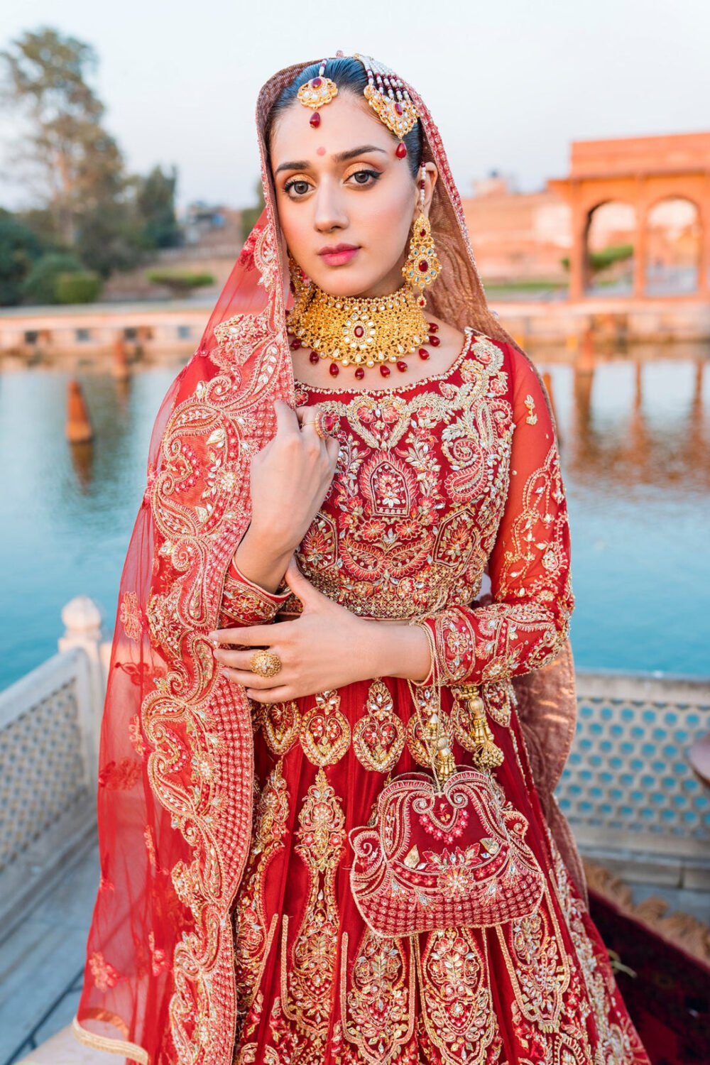 Red Lehenga Choli and Dupatta Bridal Wedding Dress - Image 2
