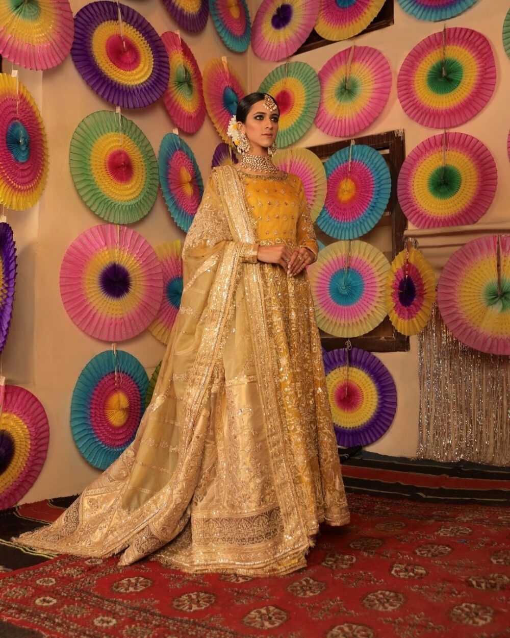 Royal Anarkali Frock Sharara Yellow Mehndi Dress #BS813 - Image 4