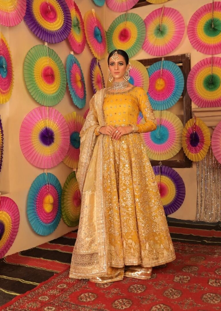 Royal Anarkali Frock Sharara Yellow Mehndi Dress #BS813