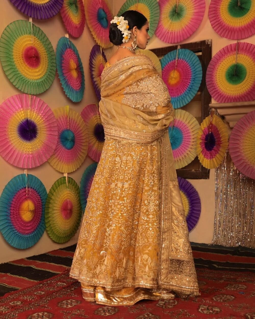 Royal Anarkali Frock Sharara Yellow Mehndi Dress #BS813 - Image 3