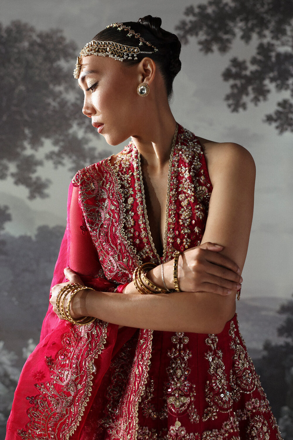 Bridal Dress in Fuchsia Pink Choli and Lehenga Style - Image 6