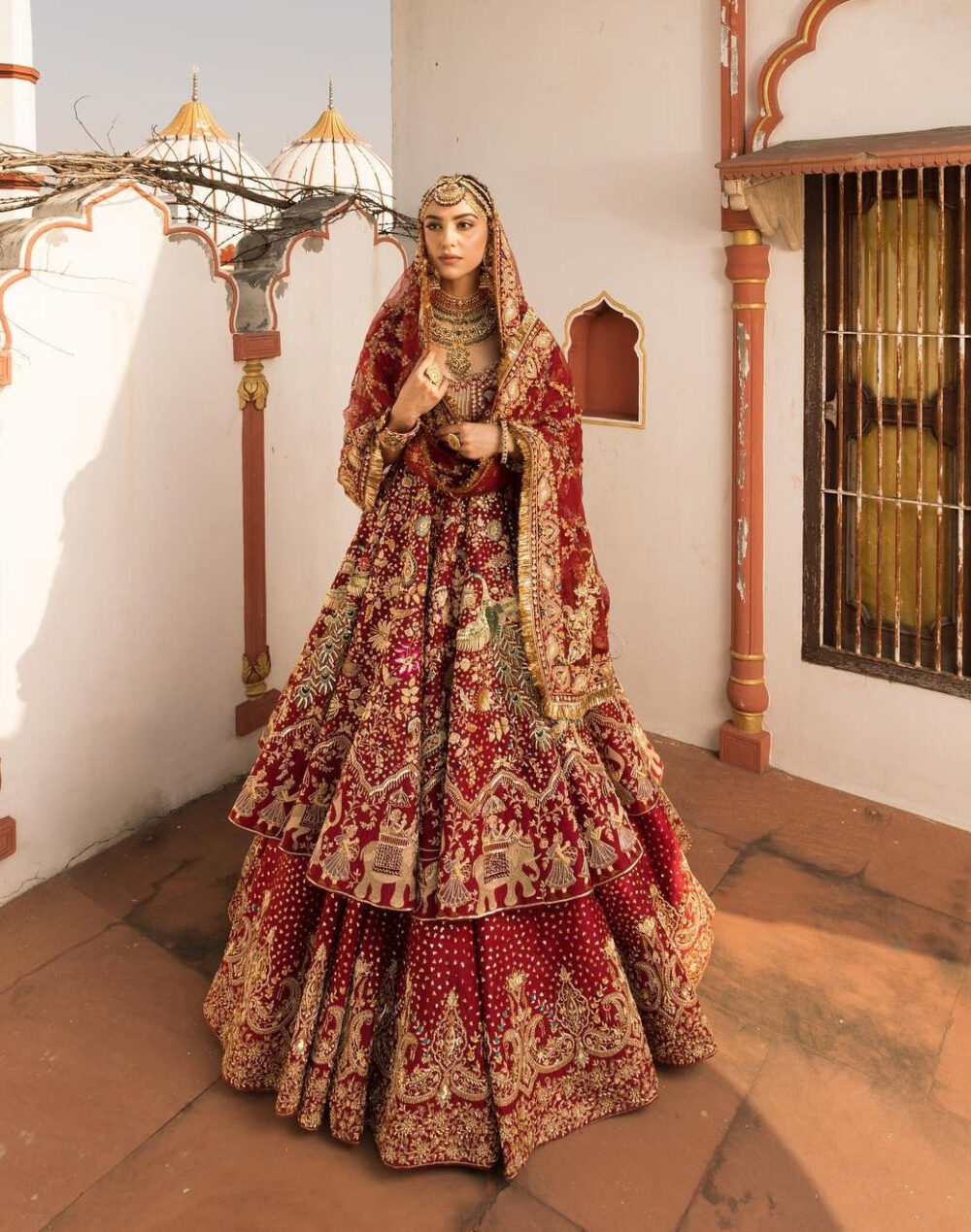 Bridal Wedding Dress in Red Lehenga and Frock Style - Image 2