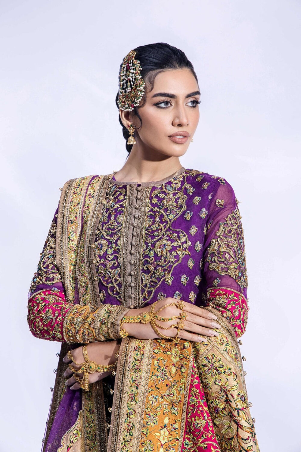 Pakistani Mehndi Dress in Jacket and Sharara Style - Image 4