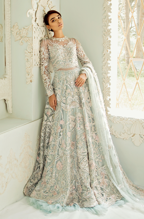 Sea Green Lehenga Choli Gown for Indian Bridal Wear