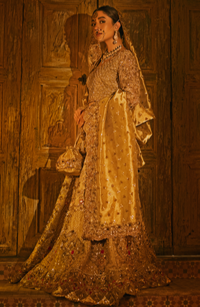 Gold Bridal Lehenga Choli and Dupatta Dress for Wedding