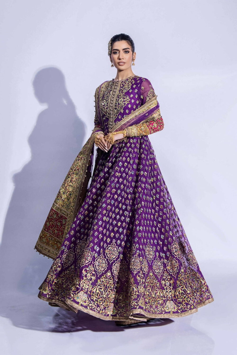 Pakistani Mehndi Dress in Jacket and Sharara Style - Image 6