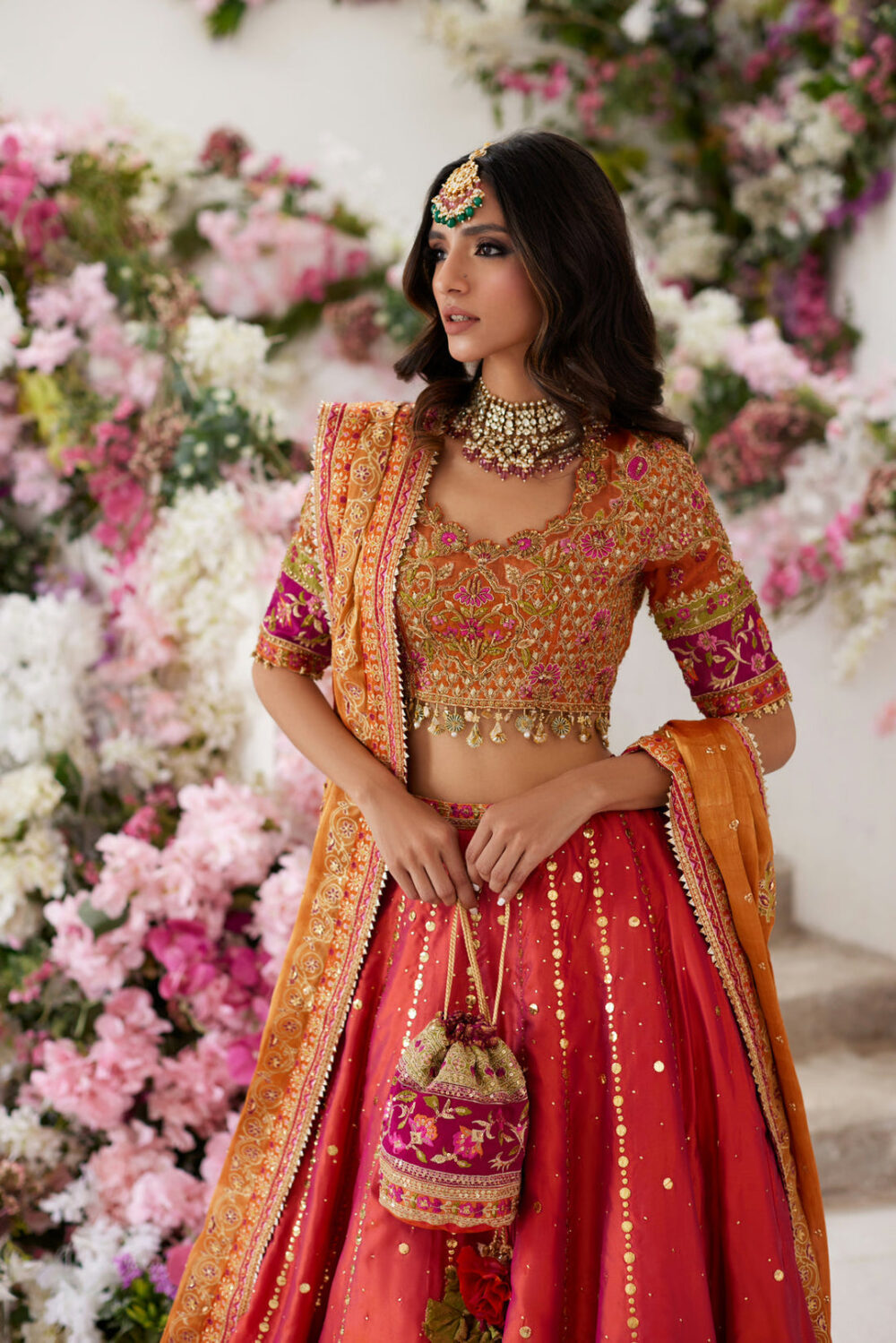 Pakistani Wedding Mehndi Dress in Lehenga Choli Style - Image 3