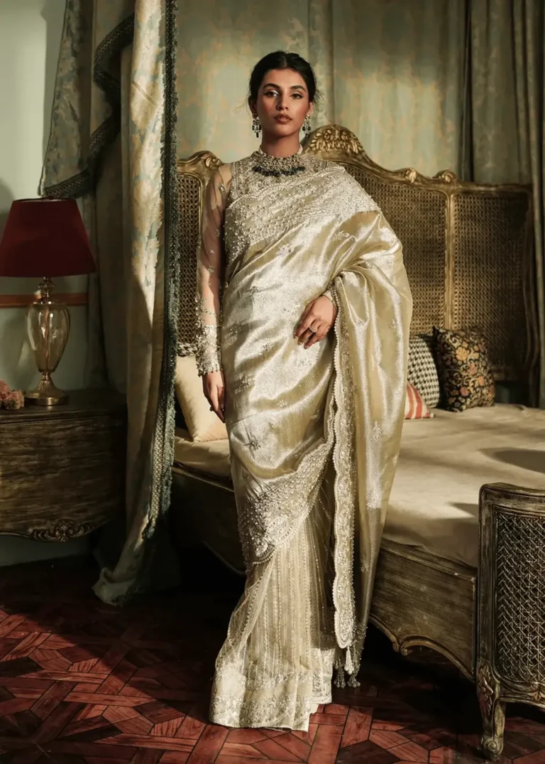 Embellished Bridal Saree with Blouse in Premium Gold