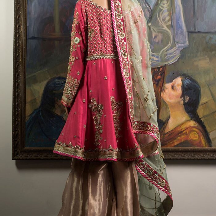 Beautiful designer wedding mehendi dress embroidered in pink color # B3431